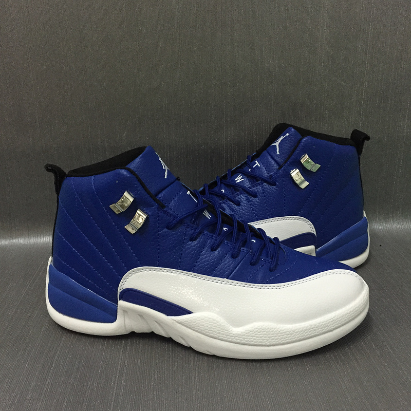 New Air Jordan 12 Retro Sea Blue White Gold Shoes - Click Image to Close