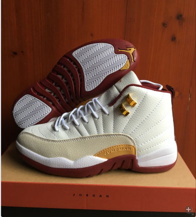 New Air Jordan 12 Retro White Wine Red Gold Shoes