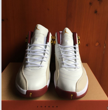 New Air Jordan 12 Retro White Wine Red Gold Shoes