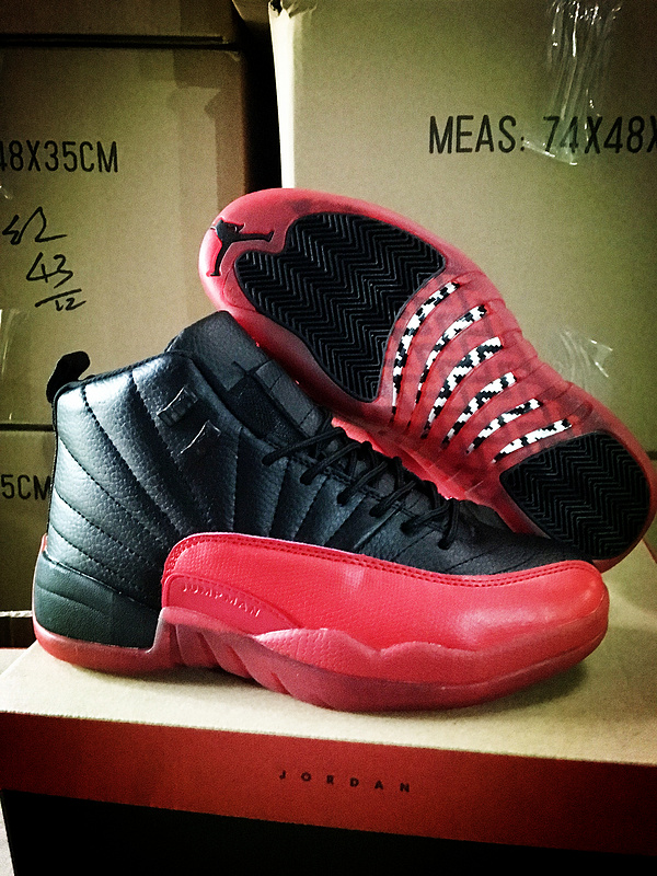 New Air Jordan 12 Transparan Sole Black Red Shoes - Click Image to Close