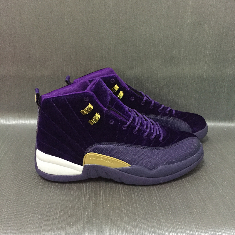 New Women Air Jordan 12 Velvet Purple Gold Shoes