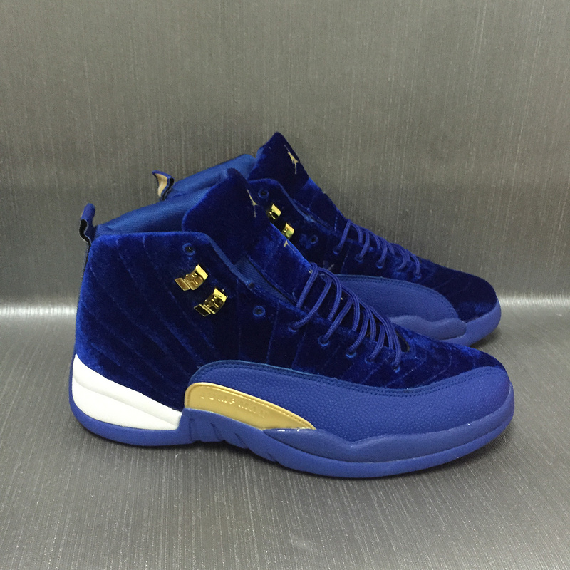 New Air Jordan 12 Velvet Royal Blue Gold Shoes