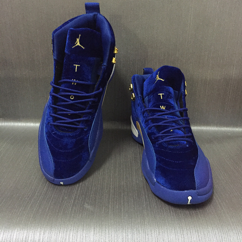 New Air Jordan 12 Velvet Royal Blue Gold Shoes