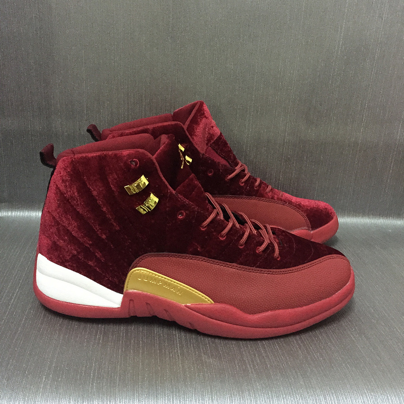 New Air Jordan 12 Velvet Wine Red Gold Shoes - Click Image to Close
