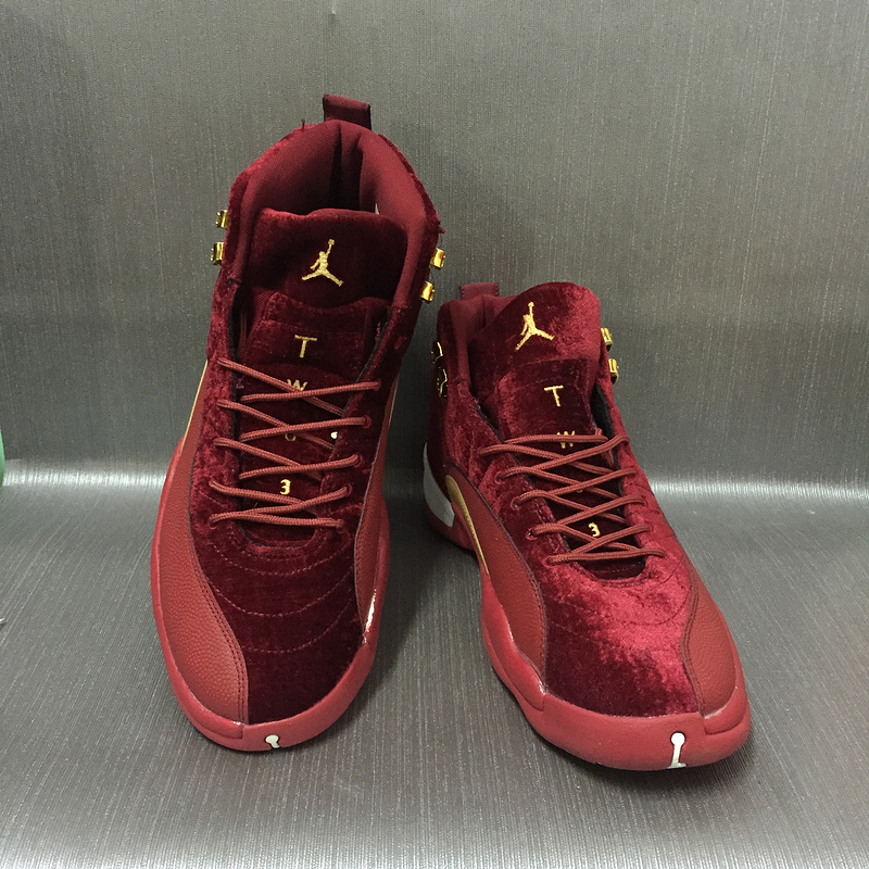 New Air Jordan 12 Velvet Wine Red Gold Shoes - Click Image to Close