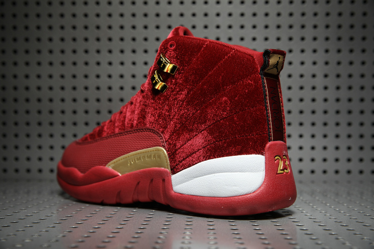 New Air Jordan 12 Velvet Wine Red Yellow White Shoes - Click Image to Close