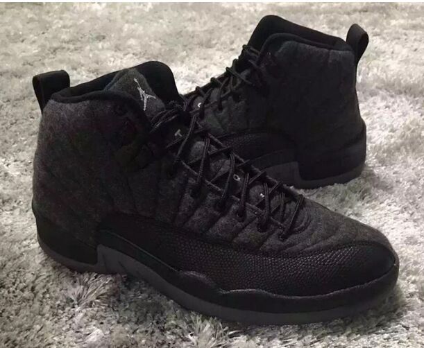 New Air Jordan 12 Wool All Black Shoes