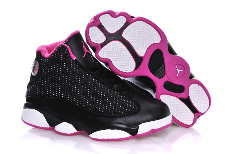 New Air Jordan 13 All Black White Pink For Kids - Click Image to Close