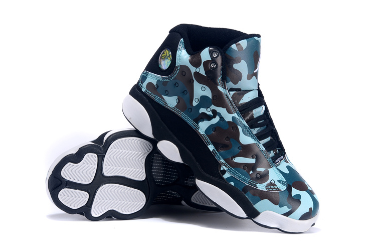 New Original Air Jordan 13 Army Blue Black White For Women - Click Image to Close