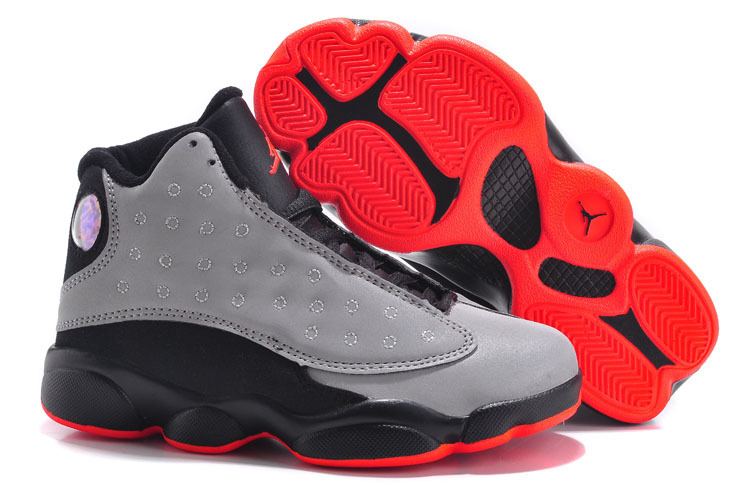 New Air Jordan 13 Grey Black Red For Kids - Click Image to Close