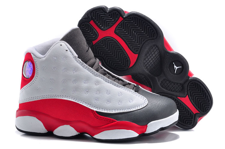 New Air Jordan 13 Grey Red Black For Kids - Click Image to Close