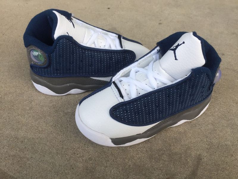 New Air Jordan 13 Retro Deep Blue White Grey Shoes For Kids