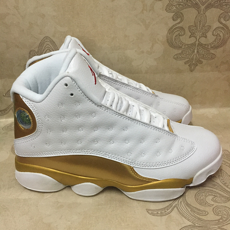 white and gold jordans 13