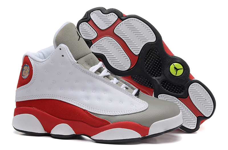 New Air Jordan 13 Retro White Grey Red Shoes - Click Image to Close