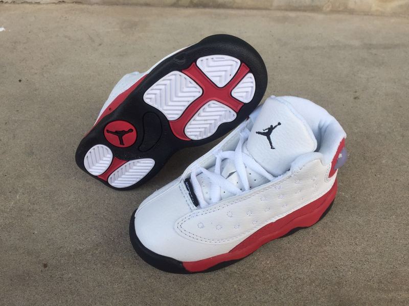 New Air Jordan 13 Retro White Red Black Shoes For Kids