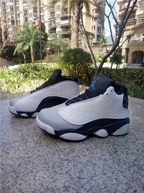 New Air Jordan 13 White Grey Black Shoes Kids - Click Image to Close