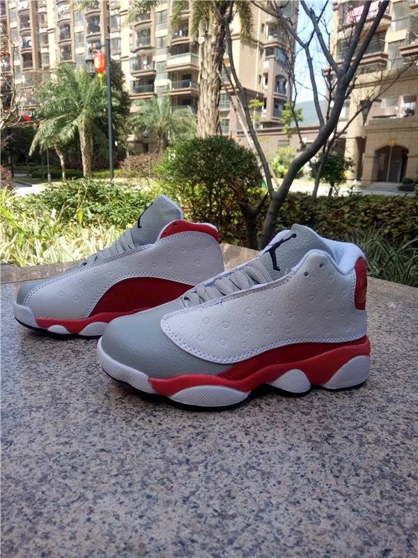 New Air Jordan 13 White Grey Red Shoes Kids - Click Image to Close