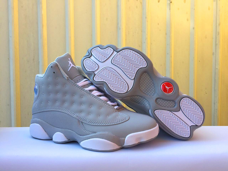 New Women Air Jordan 13 Wolf Grey White Shoes - Click Image to Close