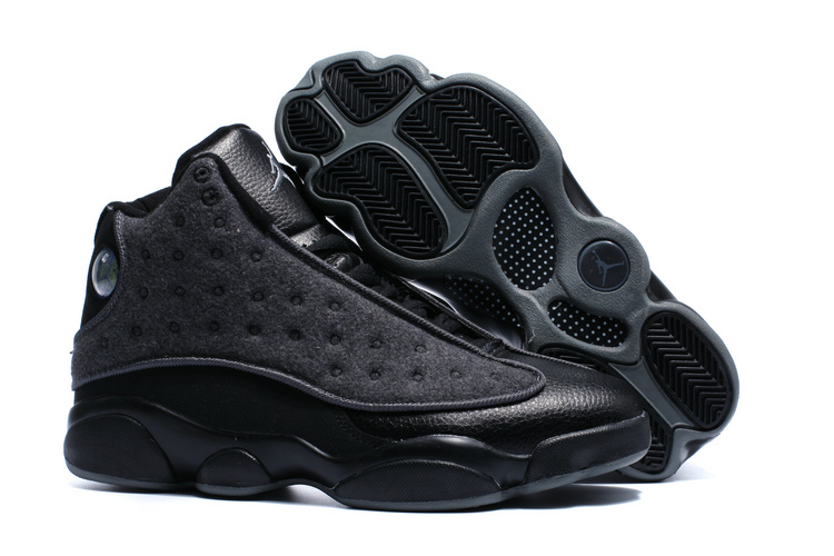 New Air Jordan 13 Wool All Black Shoes - Click Image to Close