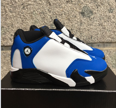 New Air Jordan 14 White Blue Black Shoes For Kids