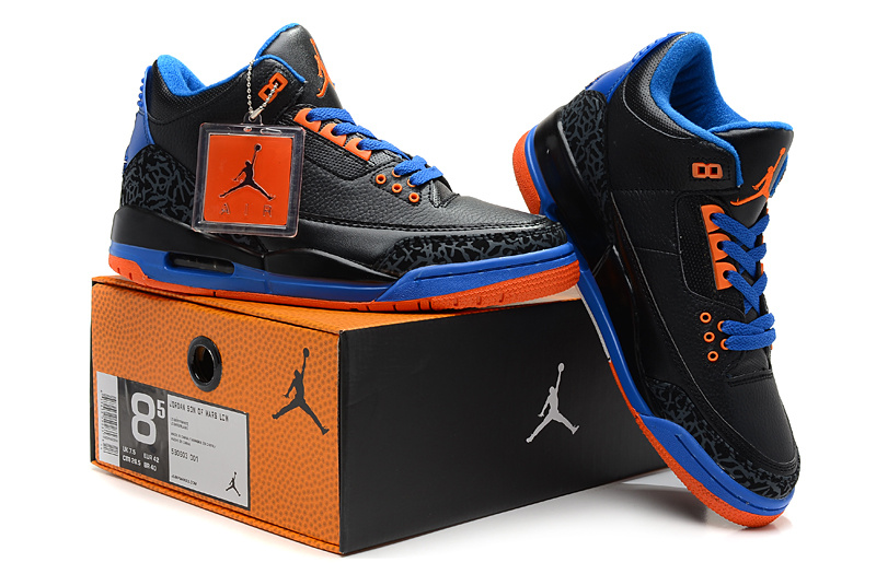 2013 Air Jordan 3 Black Blue Red Shoes