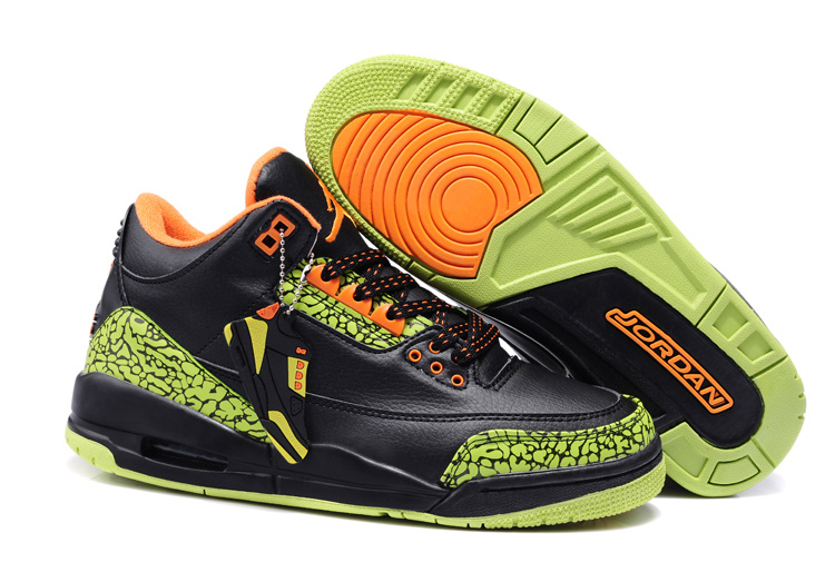 New Air Jordan 3 Black Green Cement Orange Shoes