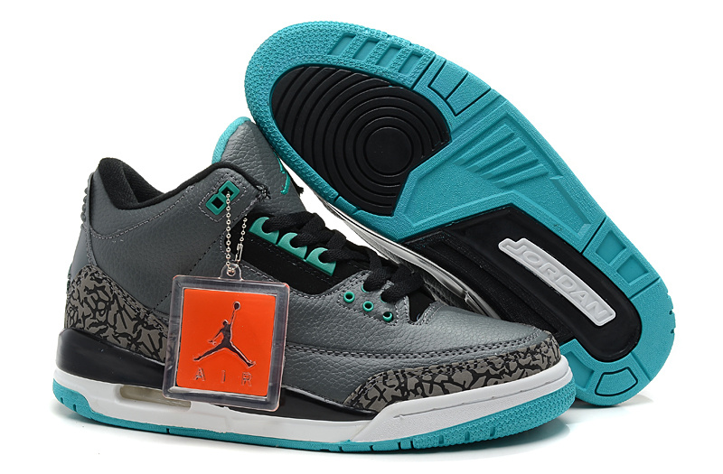 2013 Air Jordan 3 Black Grey White Blue Shoes