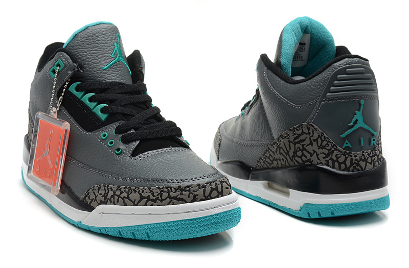 2013 Air Jordan 3 Black Grey White Blue Shoes - Click Image to Close