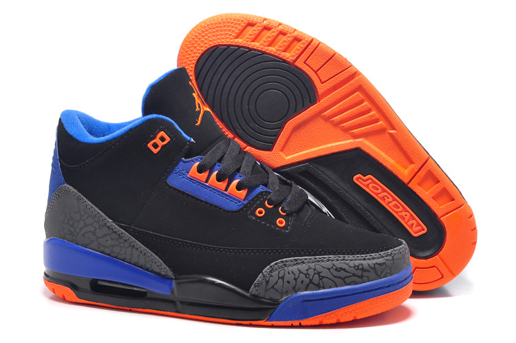 New Air Jordan 3 Black Orange Blue For Women - Click Image to Close