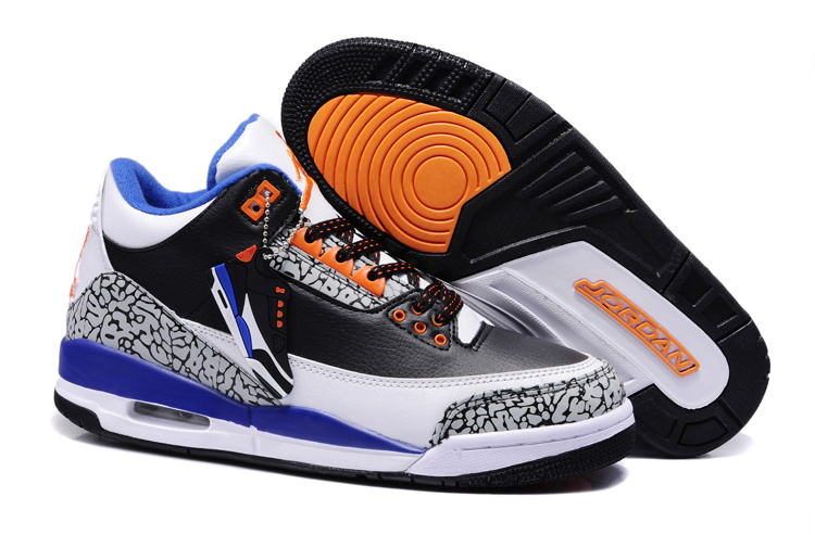 New Air Jordan 3 Black White Blue Orange Shoes