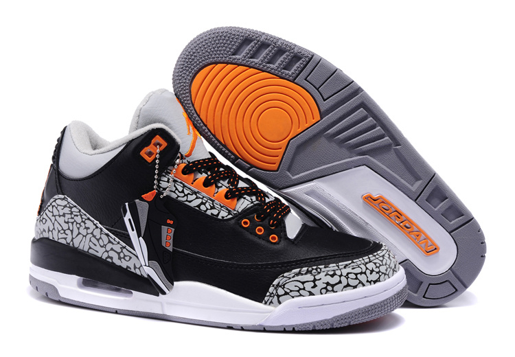 New Air Jordan 3 Black White Cement Orange Shoes