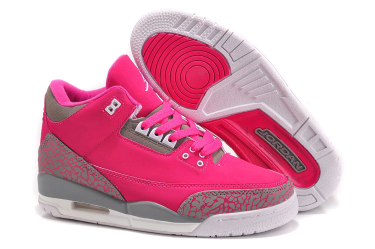 New Air Jordan 3 Hot Pink Grey Cement For Women