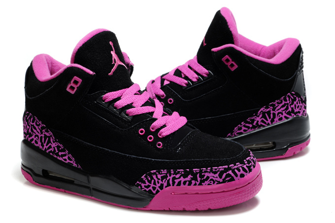 New Air Jordan 3 Suede Black Pink Cement Shoes For Women