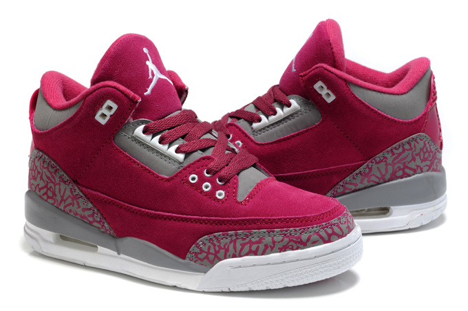 New Air Jordan 3 Suede Red Grey Cement Shoes For Women