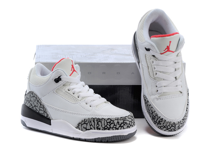 New Air Jordan 3 White Grey Cement Black Shoes For Kids