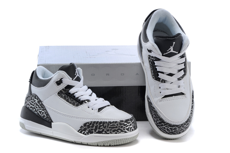 New Air Jordan 3 White Grey Cement Shoes For Kids - Click Image to Close