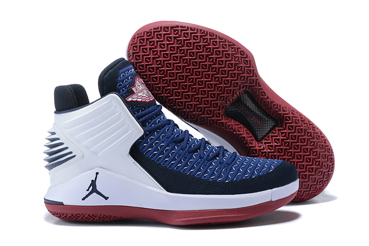 New Air Jordan 32 High Blue White Red - Click Image to Close