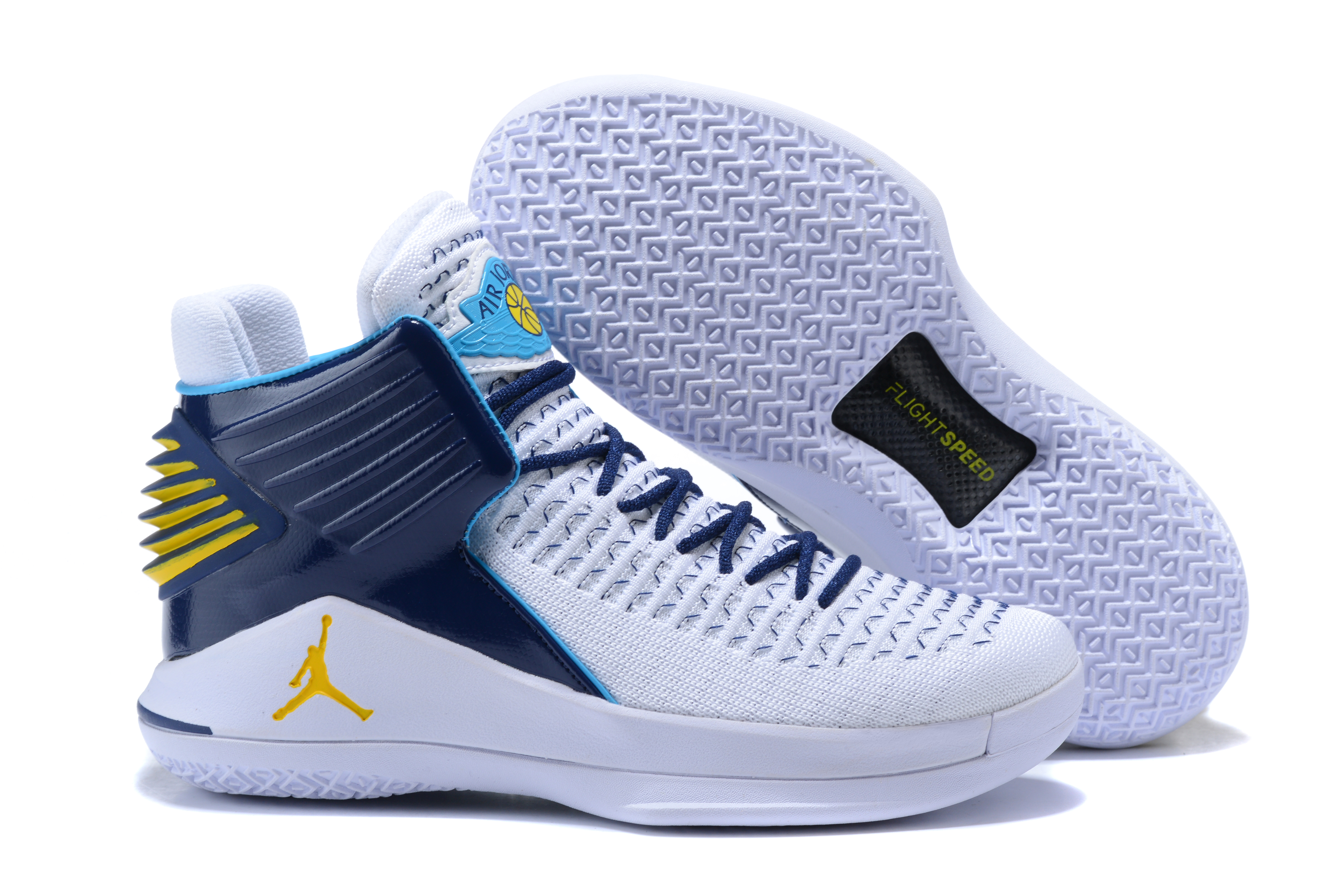 New Air Jordan 32 High White Blue Yellow - Click Image to Close