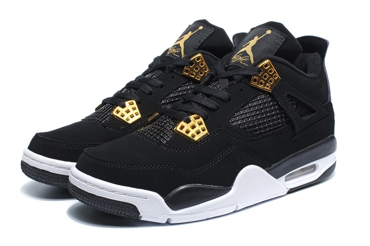 New Air Jordan 4 Black Gold White Shoes - Click Image to Close