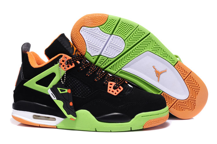 2013 Air Jordan 4 Black Green Orange Shoes