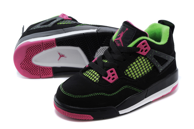 New Air Jordan 4 Black Green Pink For Kids