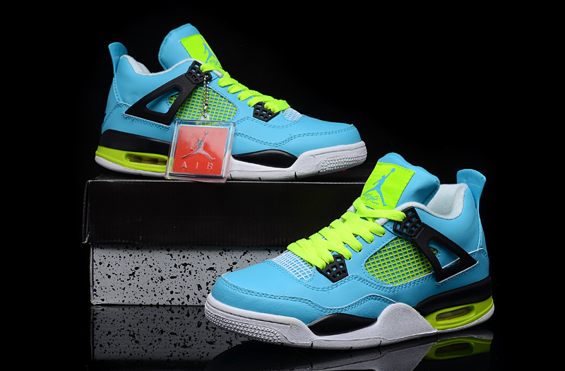 New Air Jordan 4 Blue Green White Shoes - Click Image to Close