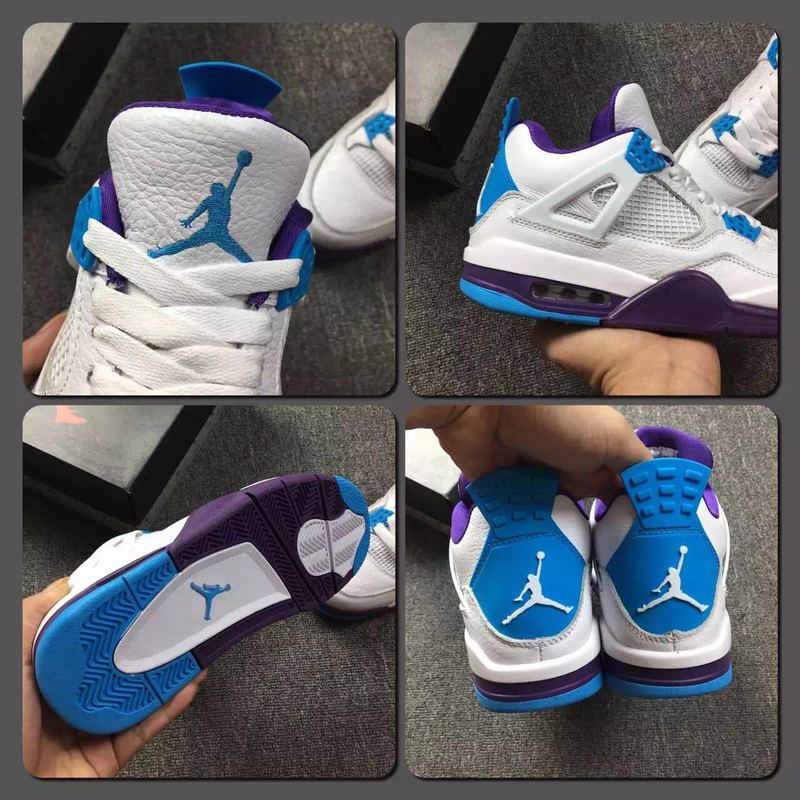 New Air Jordan 4 GS Hornets White Blue Purple Shoes