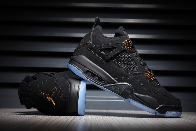 New Air Jordan 4 Retro Black Gold Transparent Sole Shoes - Click Image to Close