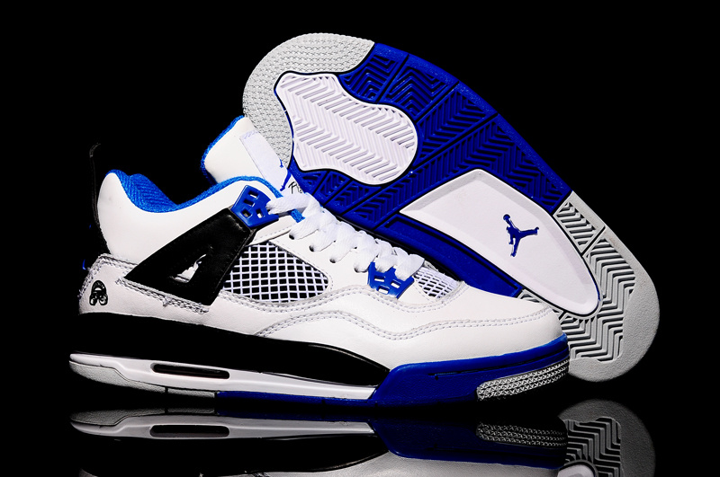 New Women Air Jordan 4 Retro White Blue Black Shoes