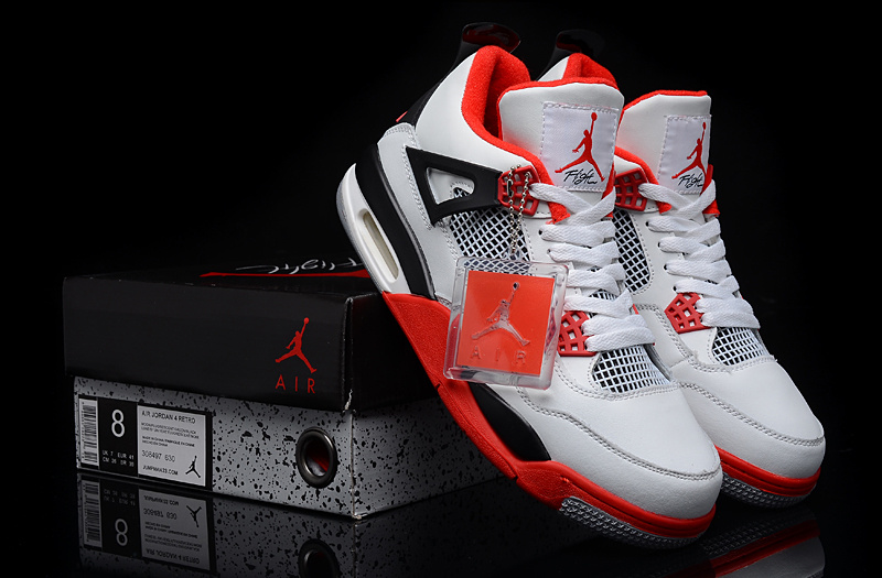 New Air Jordan 4 White Red Black Shoes - Click Image to Close