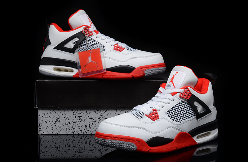 New Air Jordan 4 White Red Black Shoes