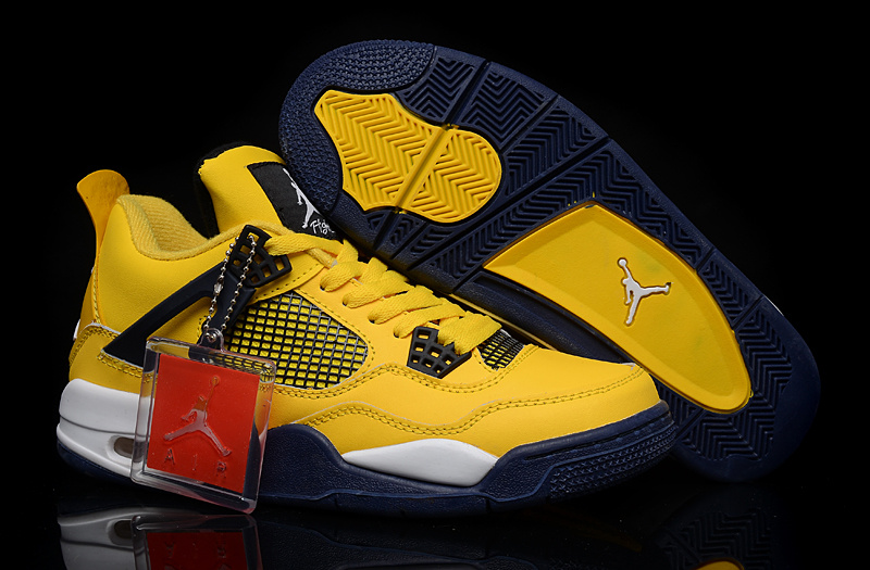 New Air Jordan 4 Yellow Black White Shoes - Click Image to Close