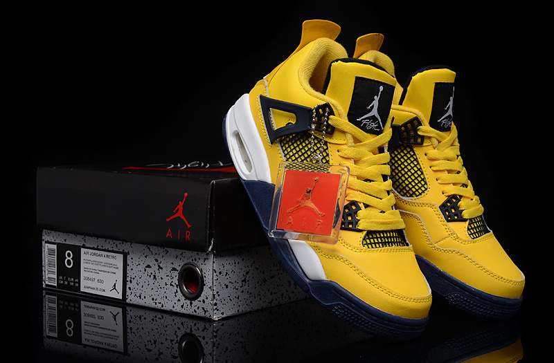 New Air Jordan 4 Yellow Black White Shoes