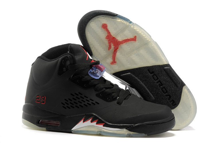 New Air Jordan Retro 5 All Black Silver Shoes - Click Image to Close